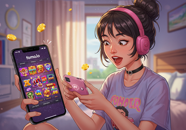 슬롯 게임 추천 플랫폼 fomo.io를 사용하는 핑크 헤어 캐릭터